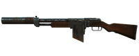 A long barrel combat shotgun with a full stock, medium magazine and suppressor