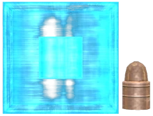 Holorifle projectile compared to .22LR bullet.