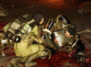 FO76 steelreign chronicsonictonic 02.jpg (1.61 MB) Shin, injured by the blast of a mine and being treated by Hewsen