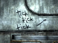 Tick tick tick graffiti.jpg (281 KB) Graffiti in the switching station, pointing towards a speaker