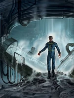 Der Überlebende entsteigt der Kryokapsel in Vault 111.