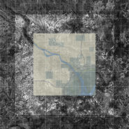 A satellite photo of the Capital Wasteland superimposed with the Fallout 3 miniaturized map