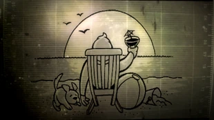 "こんにちは、殉教者の皆さん、そしてようこそ！ここにいるということは、Vaultの今後の繁栄のために、自らを犠牲にする申し出を受けたということです。今、悲しみや怒りを感じているかもしれません。多分、孫を目にすることはないかもしれませんし、新たな葉巻を楽しむこともないかもしれません。しかし、誇りを持って堂々としてください、兵士よ。そして、我々一人ひとりが重要な役割を担っているのです。" Play sound Happy Trails greeting.ogg http://fallout.wikia.com/wiki/File:Happy_Trails_greeting.ogg noicon