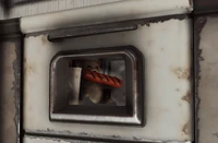 TeddyBearHotdog FO76.png (1.07 MB) A teddy bear holding a paper cup and a hotdog while sitting in an oven at the Whitespring Resort