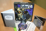 Fallout 2 game, box included: CD (one), Vault-Tec Lab journal (164 pages) and spam brochures.