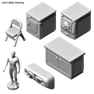 Air conditioner, chair, dryer, kitchen cabinet, mannequin, washer