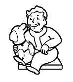 Vault Boy com um cachorro no ícone da vantagem Puppies!