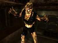 The ghoulified overseer of Vault 34, a unique combination of both glowing one and reaver, and the only known glowing one that is orange/gold