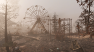 A broken down Ferris wheel and twister ride can be found to the west of Lake Reynolds.