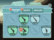 The weapons tab of the survival guide