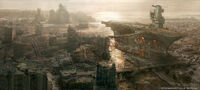 Rivet City in concept art by Craig Mullins