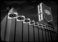 Vault-Tec takeover of the United Nations headquarters following its disbanding, shown in the episode "Step on the Gas!"