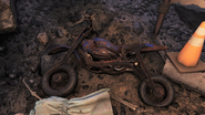 Blue dirt bike found at the unmarked small raider camp