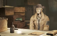 Nick in office.jpg (260 KB) Nick Valentine, a synth detective of Diamond City