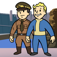 Le Général Lee Oliver et Vault Boy, sur le succès/trophée pour Eurêka !