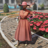 Laundered rose dress paired with a sun hat