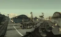 Fo3BS Enclave Assembly Area.webp (557 KB) Assembly area, vertibirds are deploying in response to a Brotherhood incursion; the hangar to the left contains the Enslavement Preparation section