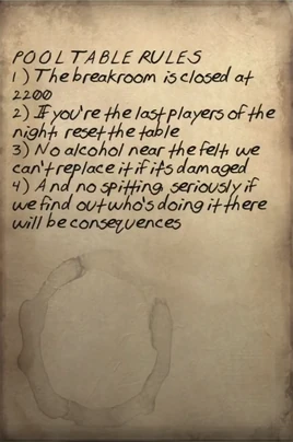 Pool table rules note