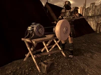 Legion blacksmith, sharpening a machete