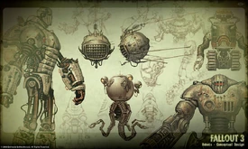Arte conceitual de um robô do Fallout 3