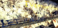 The graffiti on the inside of the trailer