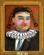 A defaced portrait of Kimball found in the NCRCF, with 'Peaches' becoming the 'new' Aaron Kimball.