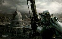 Brotherhood of Steel soldier in front of the Capitol Building in a promotional picture