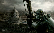 Brotherhood of Steel soldier in front of the Capitol building in a promotional picture