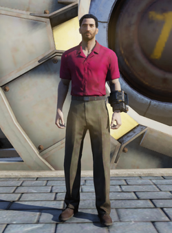 Khaki pants and red shirt top
