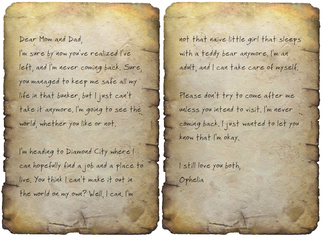 Ophelia S Unsent Letter Fallout Wiki Fandom