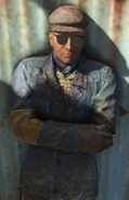 Deacon's caravan worker disguise, close-up