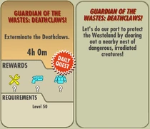 FoS Guardian of the Wastes Deathclaws! card.jpg (76 KB) Requirements, objective, rewards and description