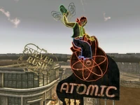 Freeside signs.jpg (347 KB) Das Zeichen vom Atomic Wrangler mit dem Silver Rush im Hintergrund