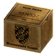 A box of 9mm rounds, manufactured by the German company Donaustahl GmbH