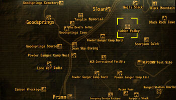 Want to get to new Vegas safely level 1? Just follow the blue line from  Sloan to Neils shack, then head north around the outer canyons to the NCR  shack to get