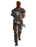 A marked man wearing marked trooper armor, and carrying a light machine gun.