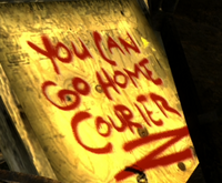 "You can go home Courier" graffiti