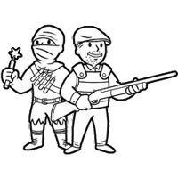 Powder Gangers faction icon depicting Vault Boy wearing the simple outfit and the unused head wrap piece of headgear