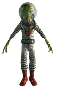 Alien with spacesuit and transparent helmet