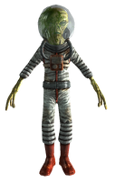 Alien with spacesuit and transparent helmet