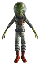 Alien with spacesuit and transparent helmet