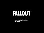 Вступительный слайд (текст: «Fallout имеет всё необходимое, чтобы стать лучшей ролевой игрой всех времён. — Следующее поколение»)