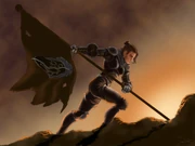 A Brotherhood Knight raises the flag.