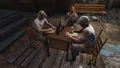 Solomon, Moe Cronin, and Polly outside the Dugout Inn.