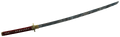 Katana with a red grip (katana balanced grip modification).