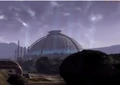 The Think Tank from far away, showing it's blue lights.