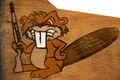 Close-up of the beaver cartoon on the stock