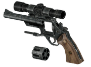 Scoped 44 Magnum revolver blown up
