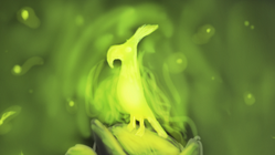 Pyrelight, perched on a statue of Sweetie Belle