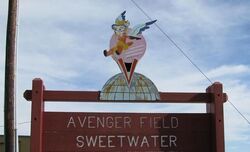 The weathered sign at Avenger Field still boasts the town's old name.